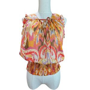 Rachel Zoe Multicolor Abstract Ruffle Blouse Size S – Boho Chic Summer Top